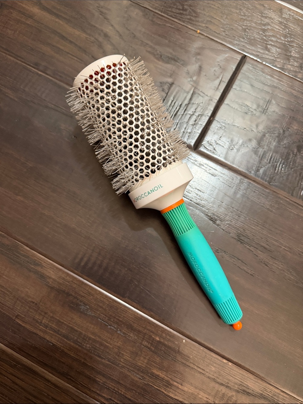 Moroccanoil Brush Ionic Ceramic 55 size Teal and White Round with Orange Accents